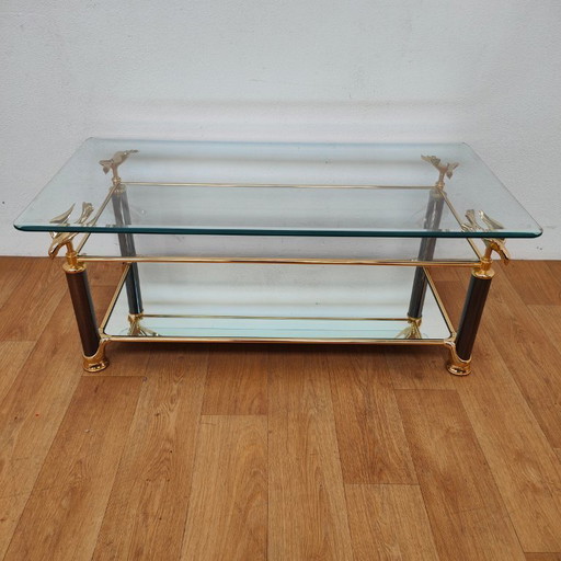 Vintage Hollywood Regency salontafel, messing salontafel met geslepen glas