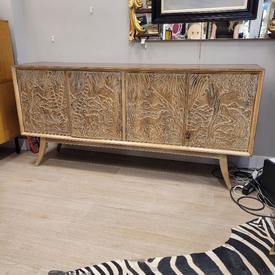 Image 1 of Enfilada / sideboard, following Rafael García Nicolau, carved oak wood, Mid-century, 70’s – Spain