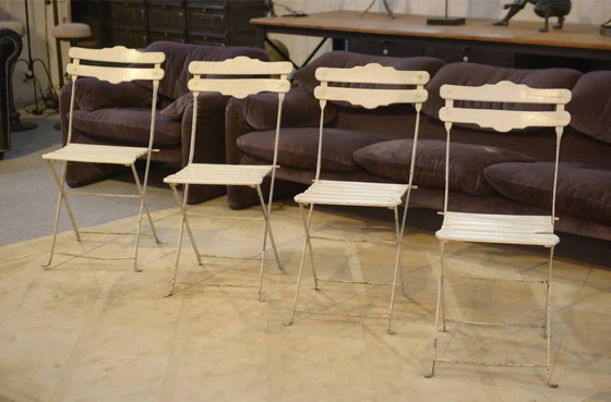 Set of 4 folding garden chairs from the 1960s. – Garden furniture, Wood, polished steel, Vintage (photo 4 of 10)