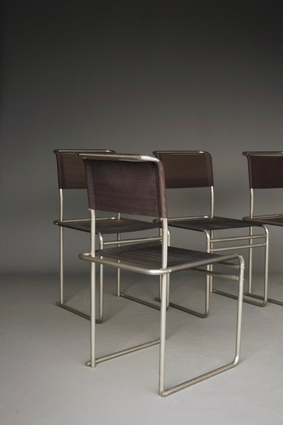 Sedie da pranzo B40 in acciaio tubolare nichelato e tessuto Eisengarn di Marcel Breuer per Tecta, anni '80. (photo 5 of 27)