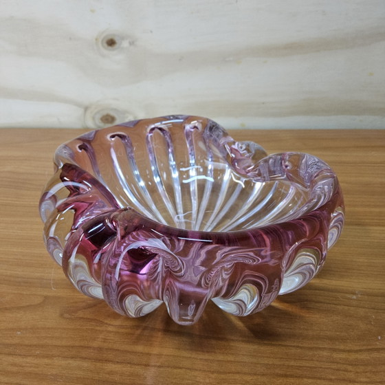 Image 1 of Vintage grote roze kristallen asbak/schaal (Muranoglas) (Val Saint Lambert) cranberry kleur