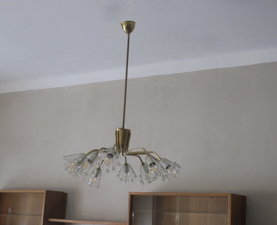 Image 1 of Elliptical Brass and Glass Chandelier by Emil Stejnar for Rupert Nikoll, 1950s