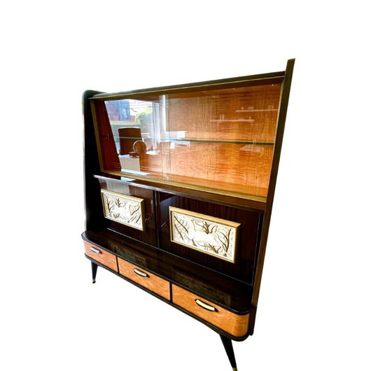 Image 1 of Zeldzame vintage barkast uit Expo '58 – Antilope-reliëf en hoogwaardig design – jaren 1950