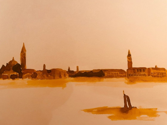 Image 1 of Acuarela sanguina firmada "Aurore sur Venise"