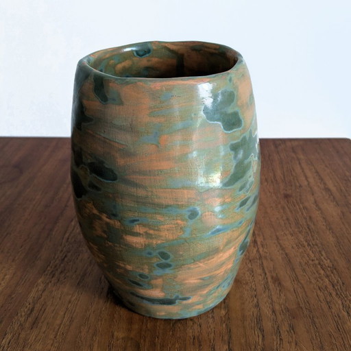 Keramikvase mit abstraktem „Seerosen“-Dekor