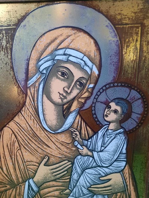 Verre d'art Atelier Flos - Icône Marie à l'enfant Jésus