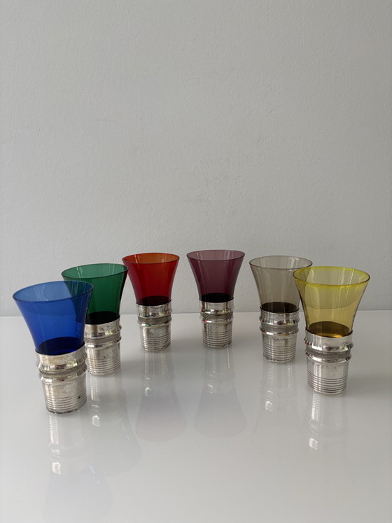 Set di 6 bicchieri da aperitivo Boussu con supporti argentati | Mid-Century Modern | Belgio (photo 15 of 15)