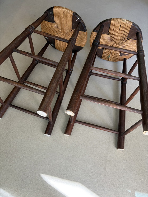 Due sgabelli da bar francesi in stile brutalista 🤎 – Rattan, Wood (photo 8 of 9)