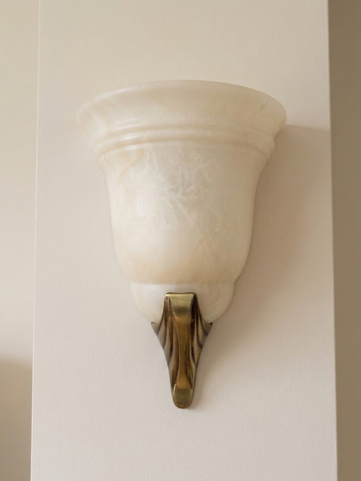 Prachtige vintage grote zware Aljuna messing albast wandlamp – wandlampen, Other, Brass (photo 2 of 8)