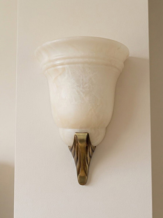 Prachtige vintage grote zware Aljuna messing albast wandlamp – Wandlampen, Other, Brass (photo 2 of 8)
