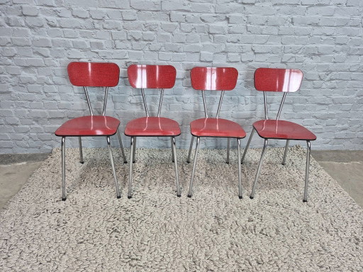Lot de 4 Chaises de Cuisine Vintage Brabantia, Formica Effet Marbre Noir avec Accent Doré, Pays-Bas, Années (photo 2 of 8)