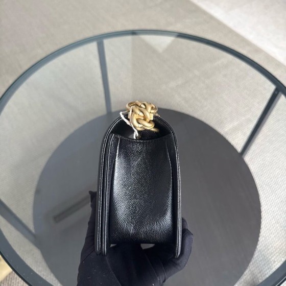 Image 1 of Chanel Boy Medium - Caviar 25CM Chevron Black Gold Hardware Series 24