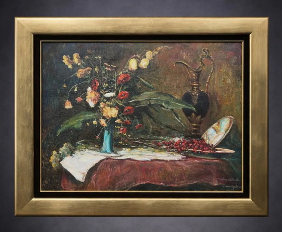 Gyula Takács (1905–2002). Still life with flowers. – Paintings & Drawings, Canvas (photo 7 of 7)