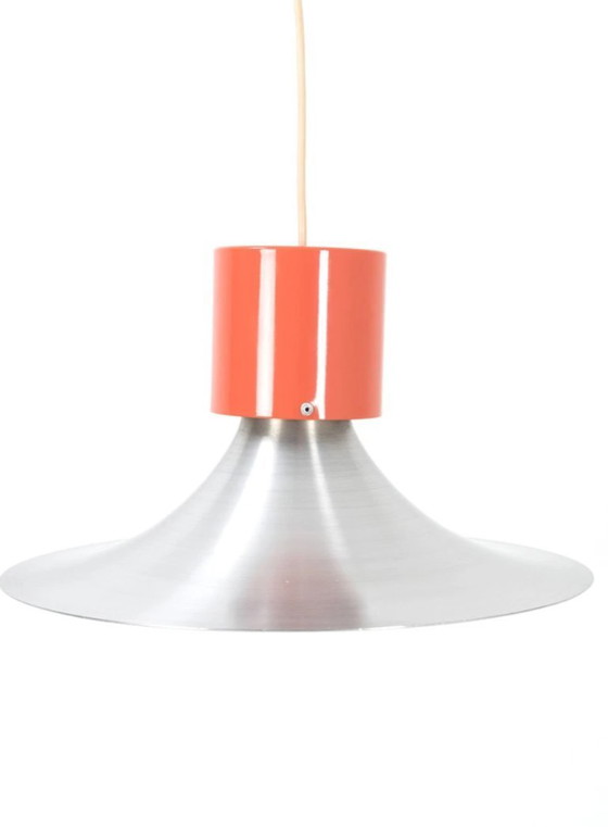 Image 1 of Lampada vintage con accento arancione, binario con 3 lampade