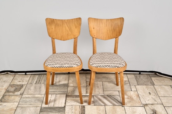 Set of 4 Dining Chairs, by TON, 1960s, Czechoslovakia – Textile, Wood (photo 5 of 15)