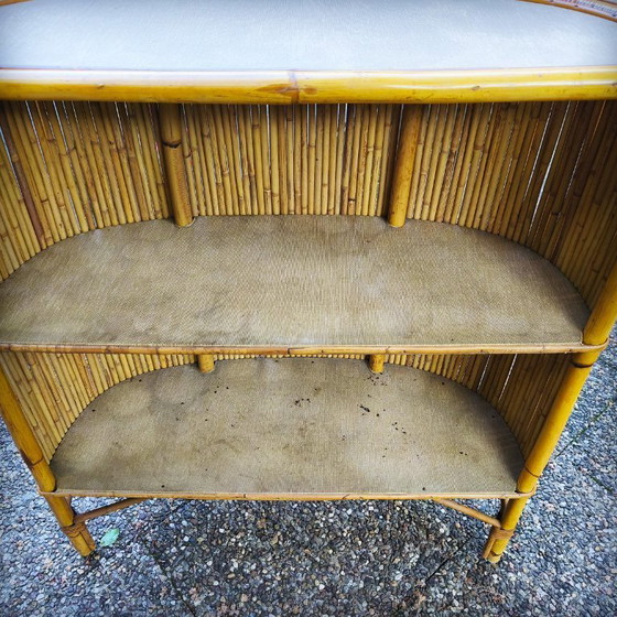 Image 1 of Tiki bar et ses tabourets vintage en rotin et bambou, France, 1950s