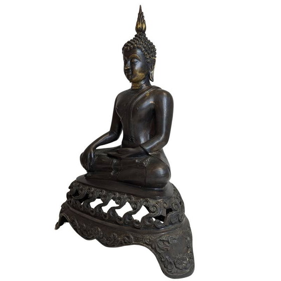 Large Vintage Bronze Thai Buddha Statue - 45cm Sukhothai Style – Sculpture (photo 6 of 10)