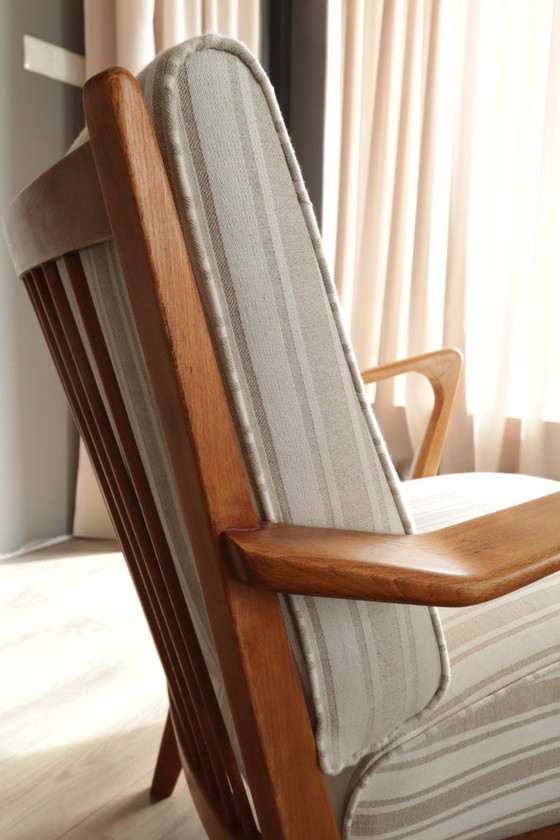 Image 1 of Vintage fauteuil knoll beige wit gestreept 1960