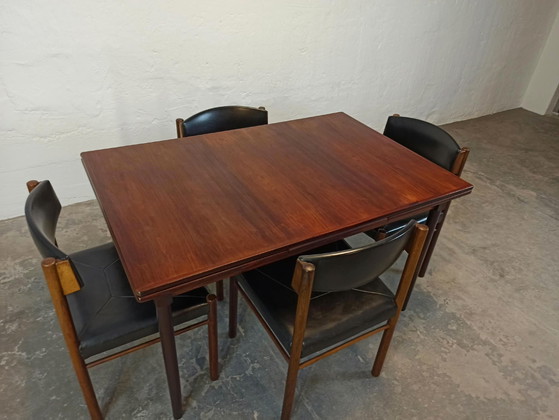 Mesa de comedor Mid-century y 4 sillas, Conjuntos de comedor, Skai, Madera, Negro (foto 3 de 15)
