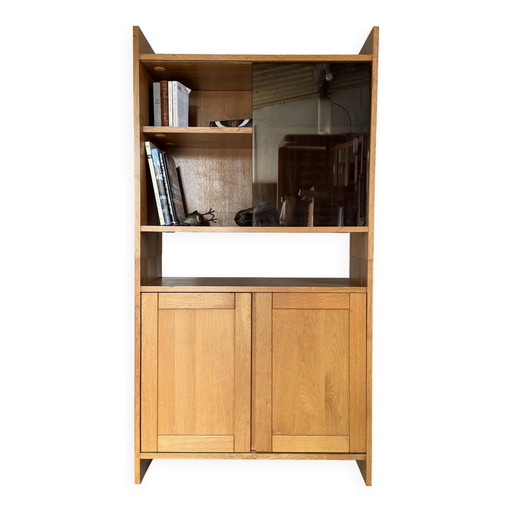 Vintage eikenhouten vitrineboekenkast