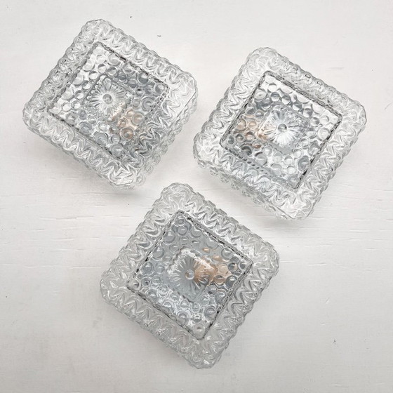 Image 1 of Set of 3 ice glass ceiling lamps, 1970s