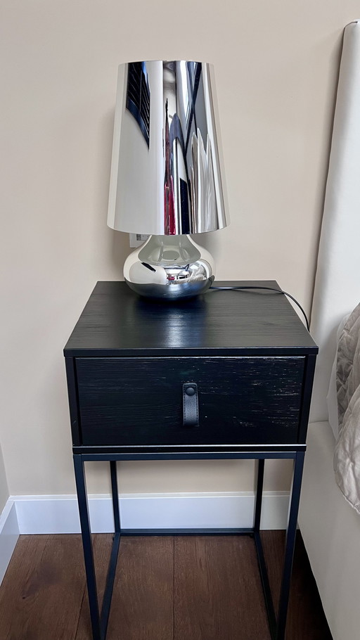 Modern Silver Designer Table Lamps & 2 Plush Round Poofs