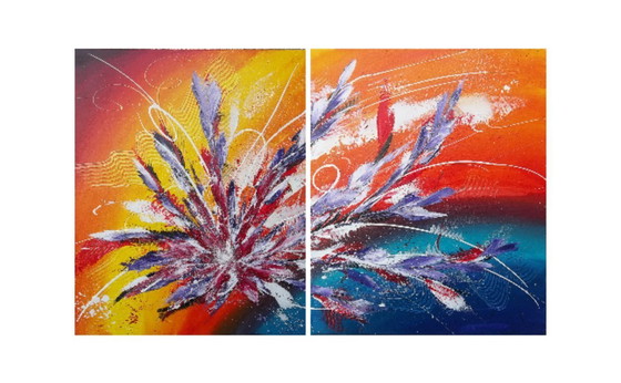 Image 1 of Tableau abstrait contemporain du peintre 2Luss'Art – Bord de lac – Diptyque 101 x 61.