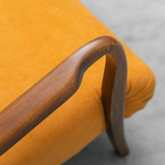 Image 1 of Poltrona vintage scandinava in tessuto arancione e legno, anni '60, Modern Antiques