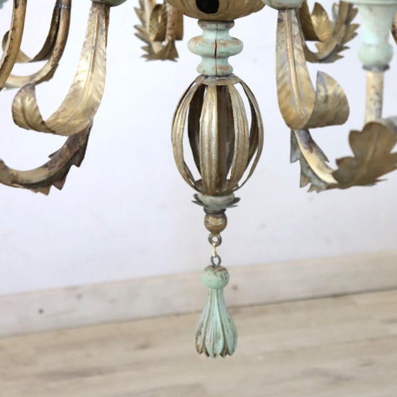 Lustre en bois laqué et fer, 12 ampoules, Italie, début du XXe siècle – Wood (photo 7 of 13)