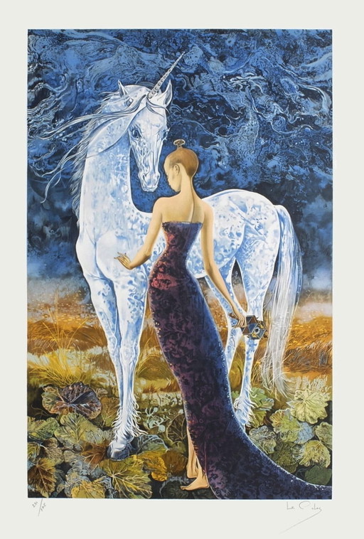 Pierre LE COLAS The Lady and the Unicorn Signed lithograph 1985