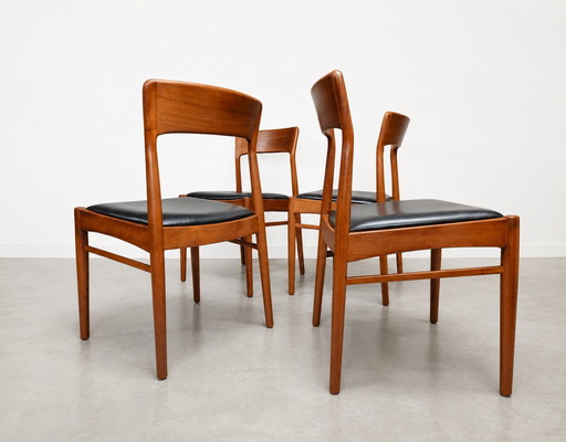 4 chaises Scandinave teck cuir 1960 vintage