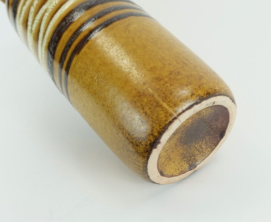 Image 1 of scheurich mid century VASE 1960s fat lava stripe decor ochre black white model no. 200-28