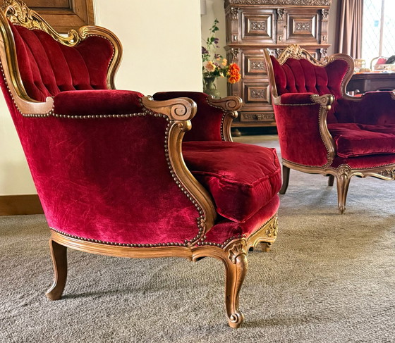 Set di 2 Poltrone classiche | velluto rosso | intaglio in legno (photo 6 of 9)