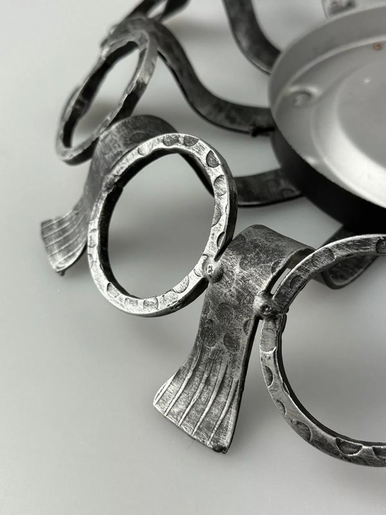 Image 1 of 60s 70s Brutalistische wandlamp of plafondlamp van ijzer & glas design