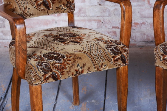 Set van twee originele art-deco fauteuils, van Jules Leleu, Beech, Frankrijk, jaren 1930. – Velvet, Wood (photo 4 of 9)