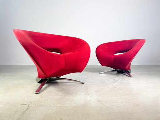 2x Fauteuil Original Fora Form Loop Johan Verde en velours rouge