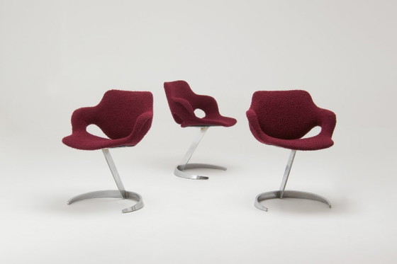Image 1 of  Sculptural "Scimitar" Dining Set in Burgundy Bouclé - Boris Tabacoff