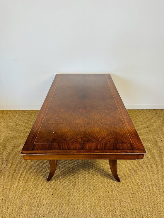 Image 1 of Art-Deco-Esstisch aus Nussbaum mit Rautenintarsien, 1940