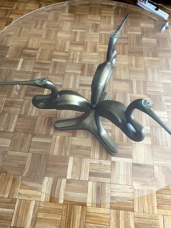 Image 1 of Tavolino da caffè vintage anni &#39;70 con gru in bronzo