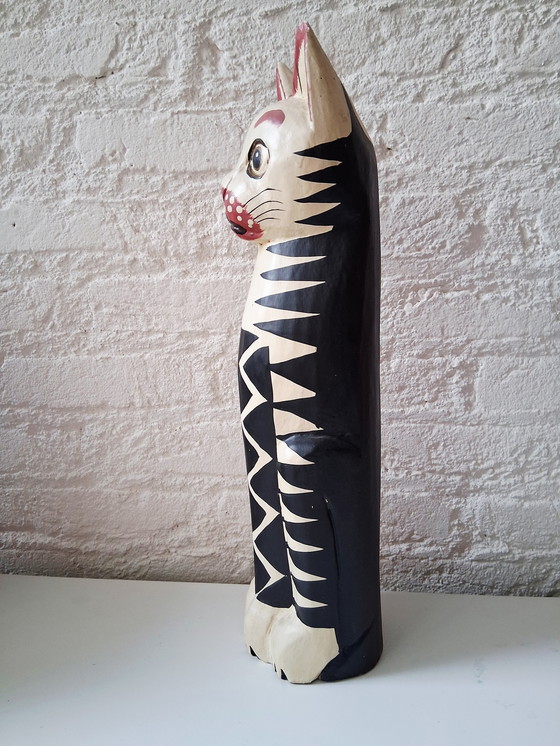 Image 1 of Vintage houten kat,handgemaakt,volkskunst