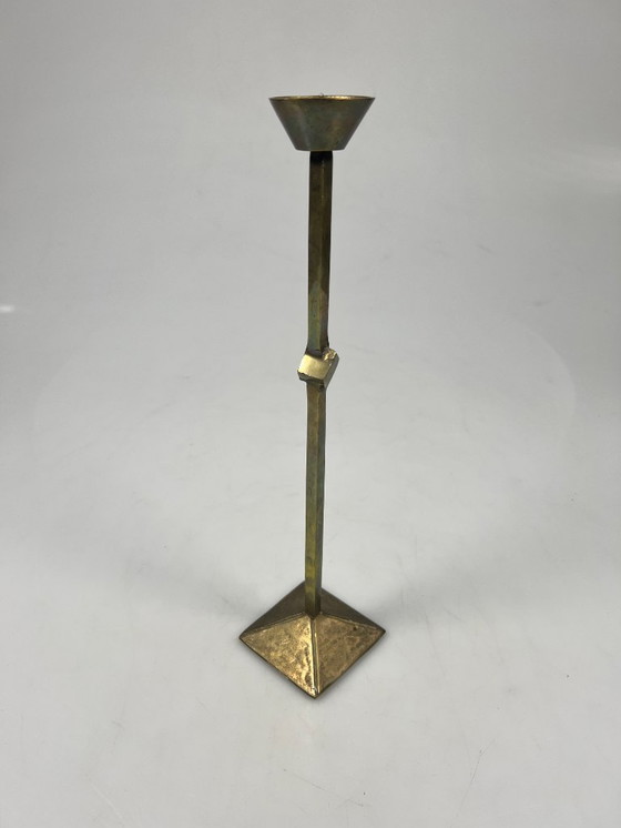 Image 1 of Vintage Zig Zag Candlesticks, Set of Two, Brass, Memphis Style, 1980s