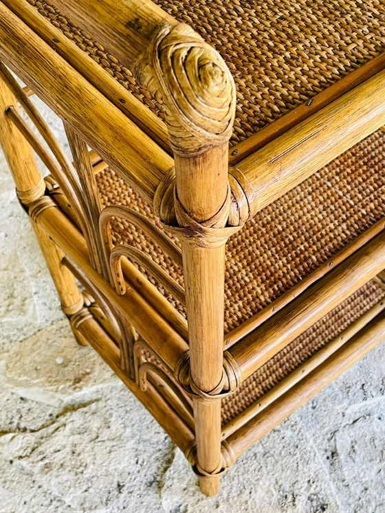 Image 1 of Vintage bamboe en rotan 3-laags plank, jaren 70