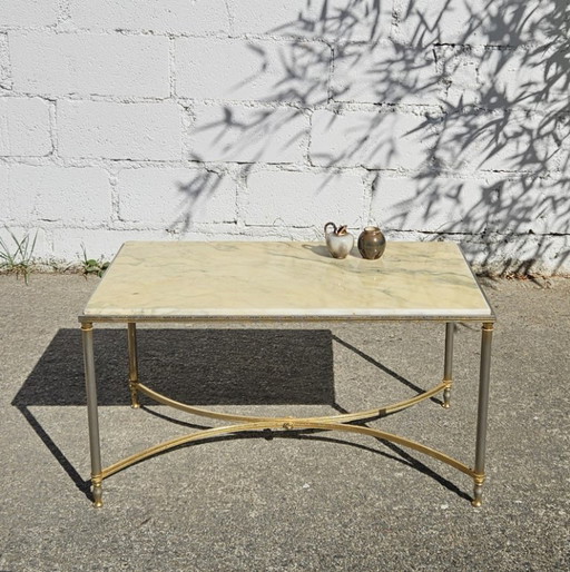 French vintage Marble and Brass Coffee Table - Cocktail Table-Lounge Table-Hollywood Regency Style-70s