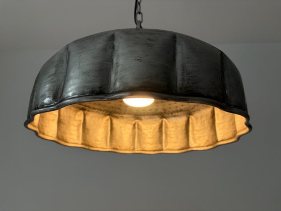 Vintage pendant lamp, metal, silver-grey (photo 6 of 10)