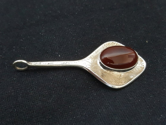 Image 1 of Pendant 1960s silver and red agate