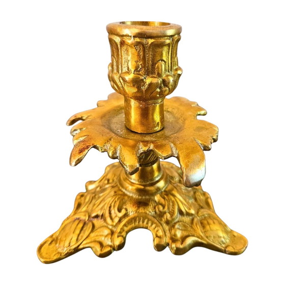 Image 1 of Bougeoir doré antique - Style baroque - Laiton - Hauteur 10 cm - Bougeoir de table décoratif