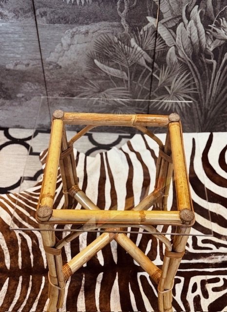 Image 1 of TABLE À PLANTES VINTAGE SUR PIÉDESTAL EN BAMBOU TABLE COLONNE PILIER