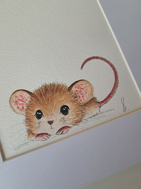 Original Aquarellgemälde kleine Maus | Mit Rahmen, Gemälde & Zeichnungen, Papier, Beige (Foto 4 von 7)
