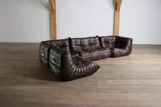 Original Ligne Roset Togo sofa en cuir par Michel Ducaroy, 1970