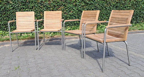 Image 1 of 4 Sillas de jardín de teca con acero inoxidable, apilables
